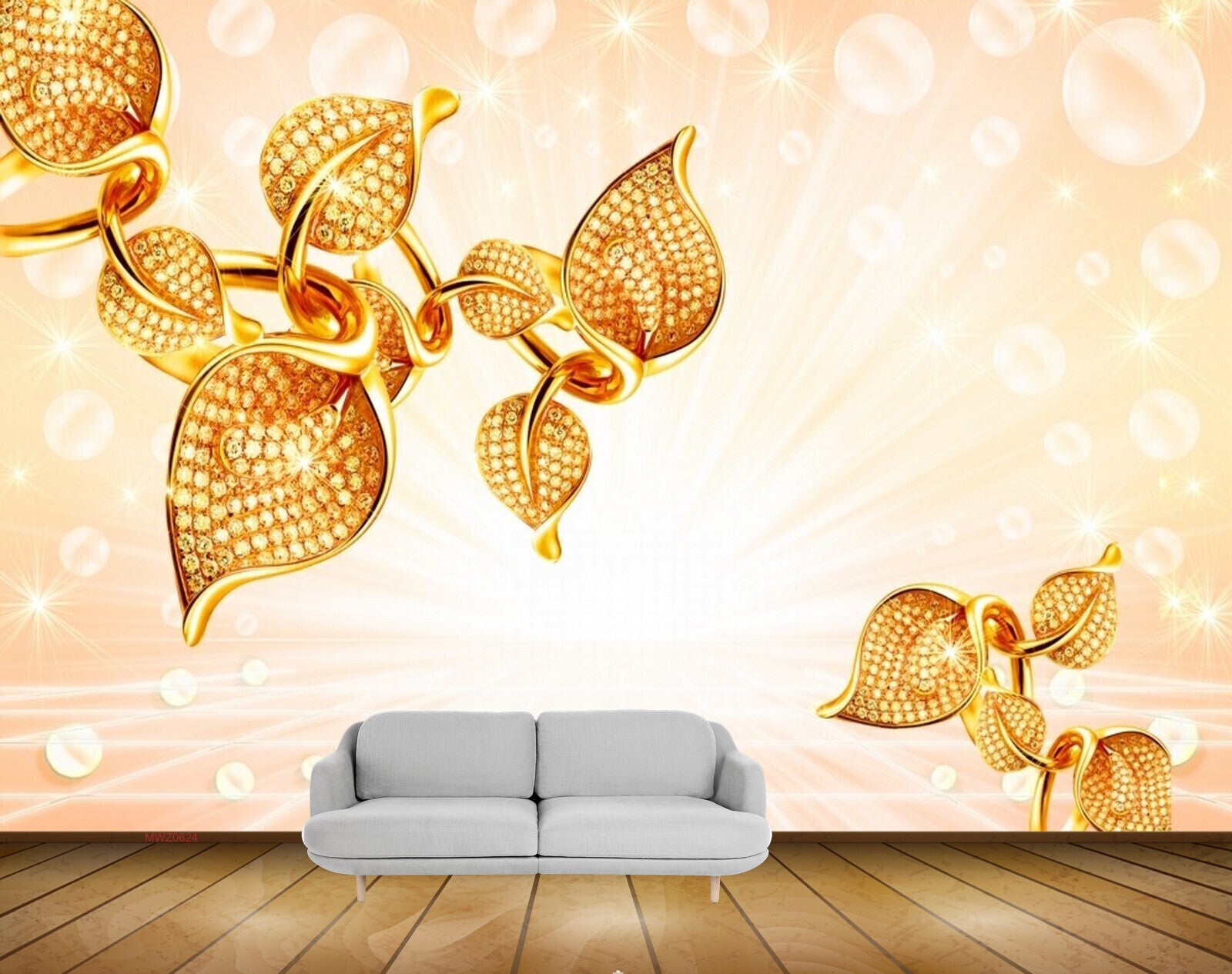 Avikalp MWZ0624 Golden Leaves 3D HD Wallpaper