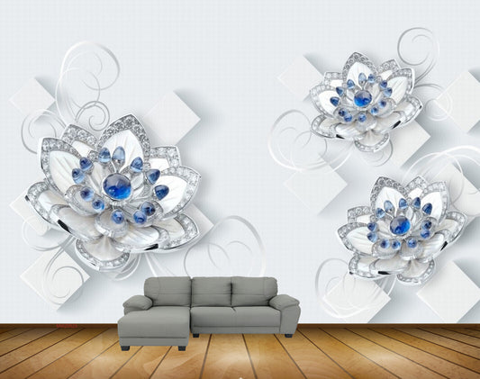 Avikalp MWZ0625 Blue White Flowers HD Wallpaper