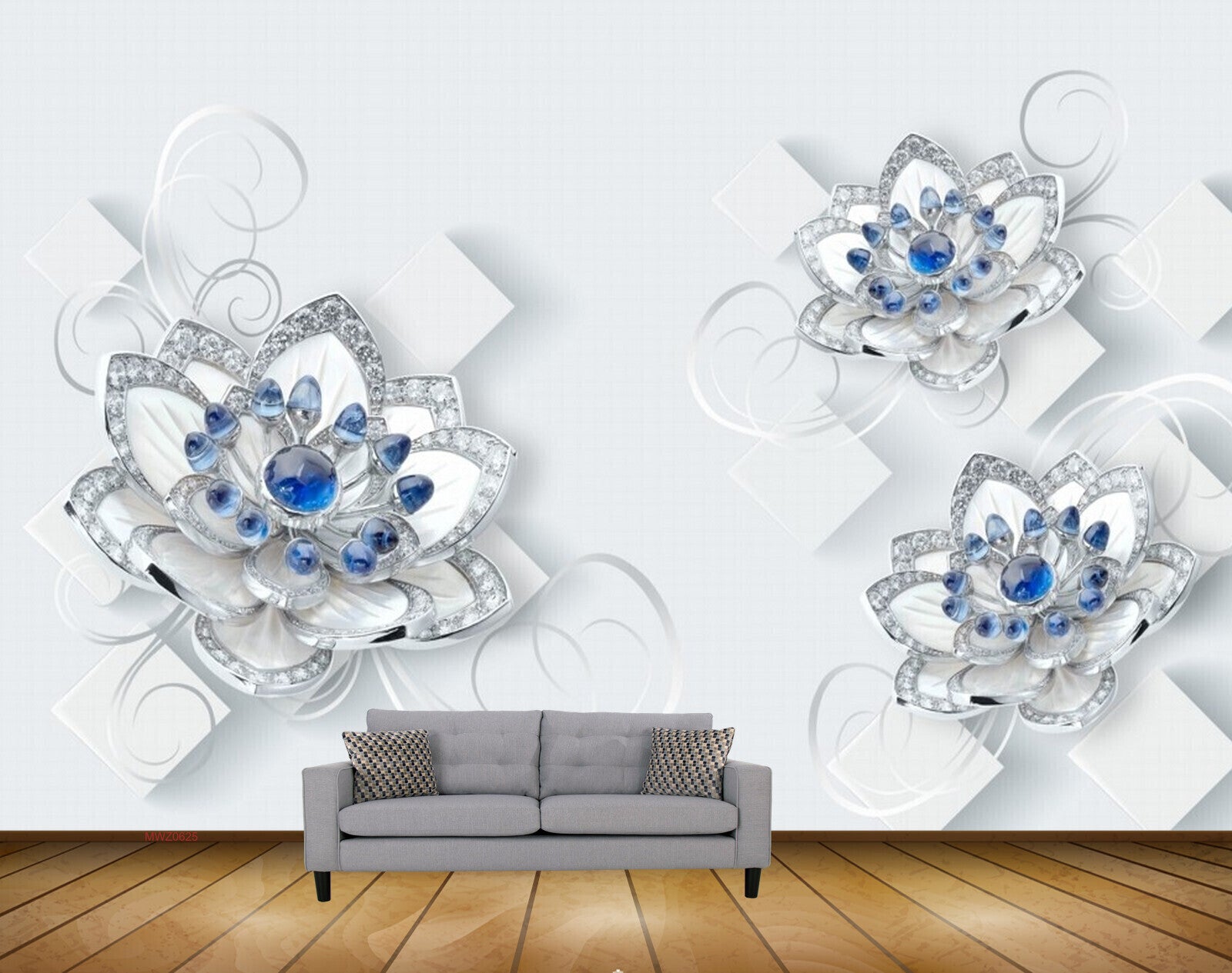 Avikalp MWZ0625 Blue White Flowers 3D HD Wallpaper