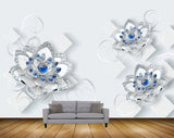 Avikalp MWZ0625 Blue White Flowers 3D HD Wallpaper
