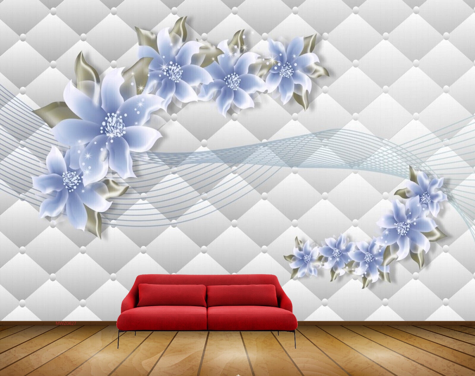 Avikalp MWZ0627 Blue Flowers Leaves HD Wallpaper