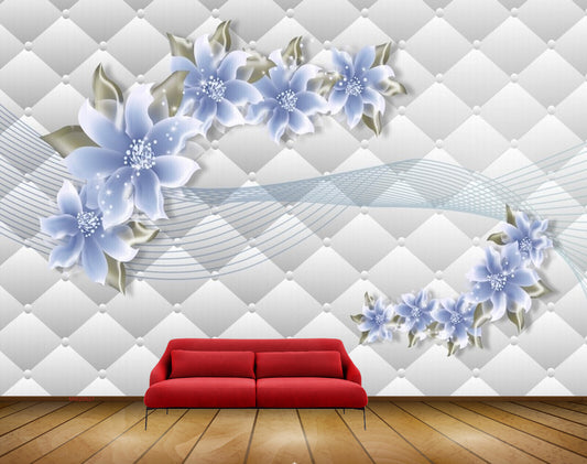 Avikalp MWZ0627 Blue Flowers Leaves HD Wallpaper