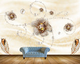Avikalp MWZ0628 White Golden Flowers Leaves HD Wallpaper