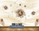 Avikalp MWZ0628 White Golden Flowers Leaves 3D HD Wallpaper