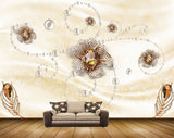 Avikalp MWZ0628 White Golden Flowers Leaves 3D HD Wallpaper