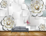 Avikalp MWZ0629 White Flowers Pink Butterfly HD Wallpaper