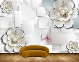 Avikalp MWZ0629 White Flowers Pink Butterfly 3D HD Wallpaper