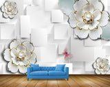 Avikalp MWZ0629 White Flowers Pink Butterfly 3D HD Wallpaper