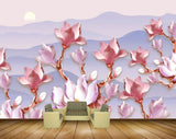 Avikalp MWZ0630 Pink White Flowers Moon HD Wallpaper