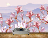 Avikalp MWZ0630 Pink White Flowers Moon 3D HD Wallpaper