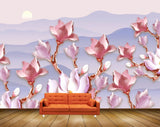 Avikalp MWZ0630 Pink White Flowers Moon 3D HD Wallpaper