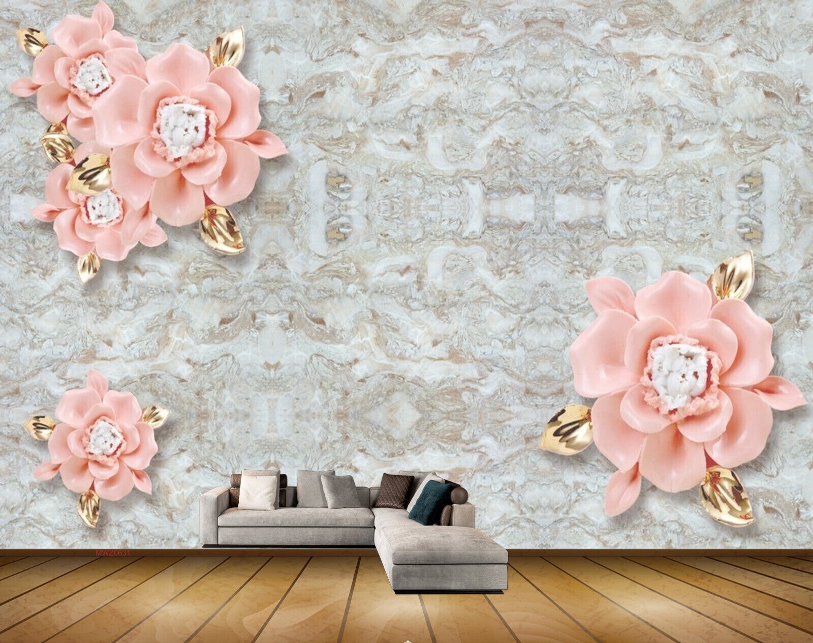 Avikalp MWZ0631 Pink Rose Flowers leaves 3D HD Wallpaper