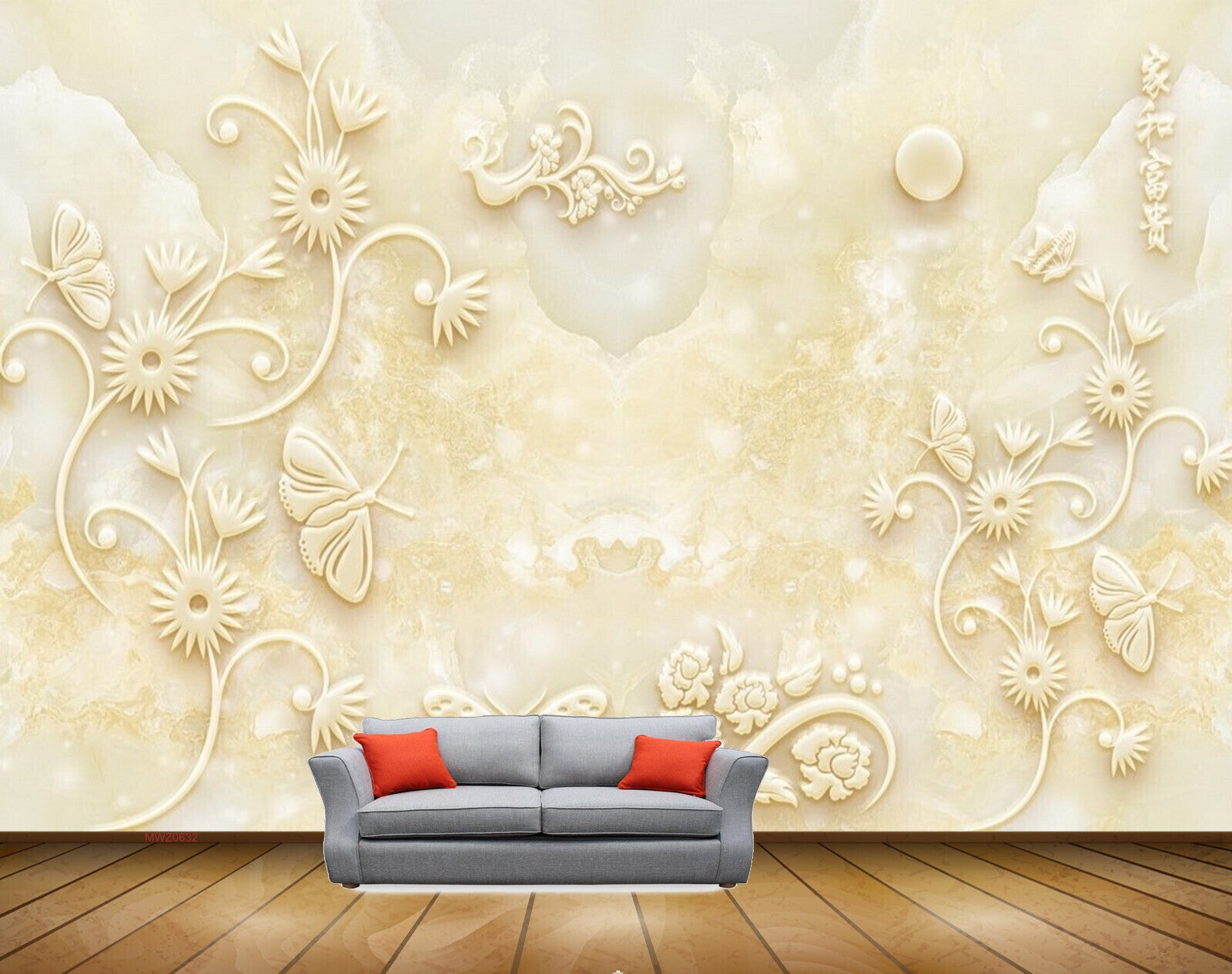 Avikalp MWZ0632 Flowers Butterflies Moon 3D HD Wallpaper