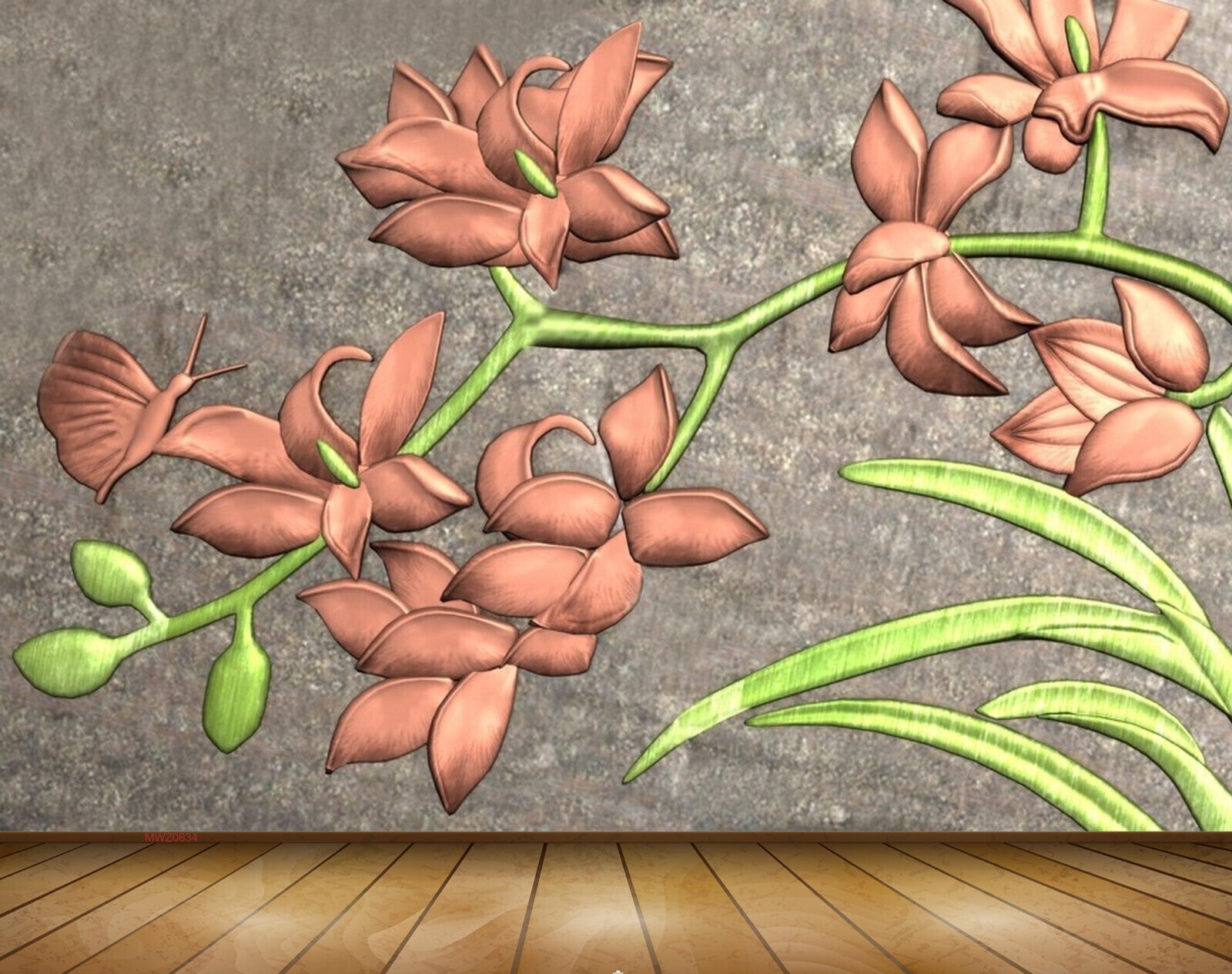 Avikalp MWZ0634 Brown Flowers Leaves Grass Butterfly 3D HD Wallpaper