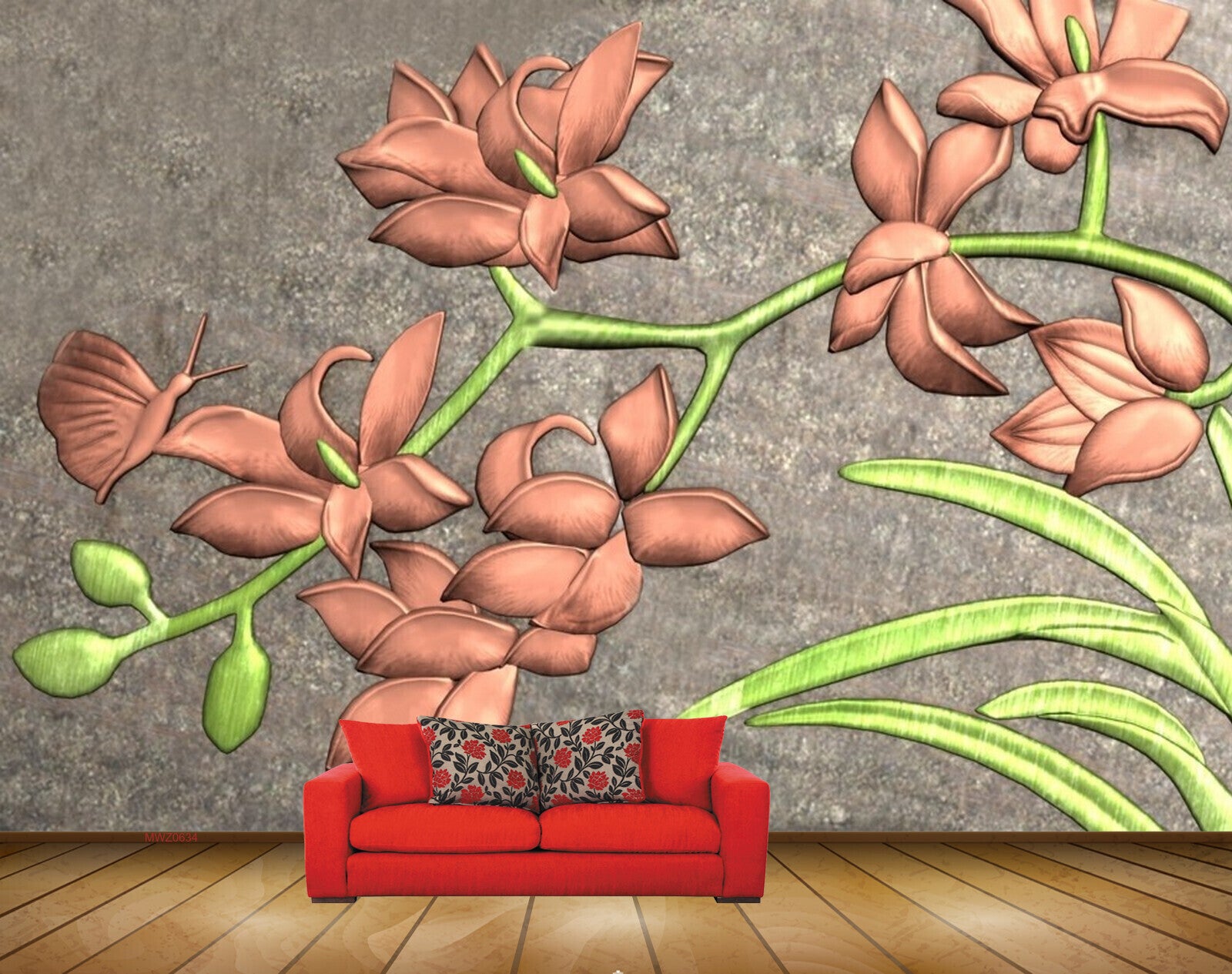 Avikalp MWZ0634 Brown Flowers Leaves Grass Butterfly 3D HD Wallpaper
