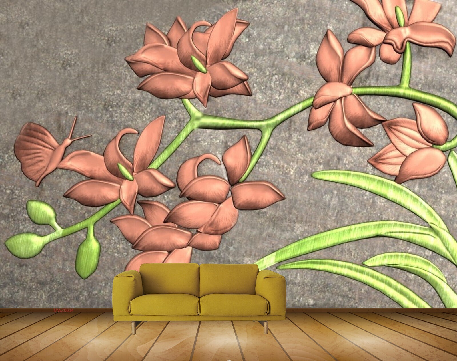Avikalp MWZ0634 Brown Flowers Leaves Grass Butterfly 3D HD Wallpaper