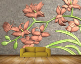 Avikalp MWZ0634 Brown Flowers Leaves Grass Butterfly 3D HD Wallpaper