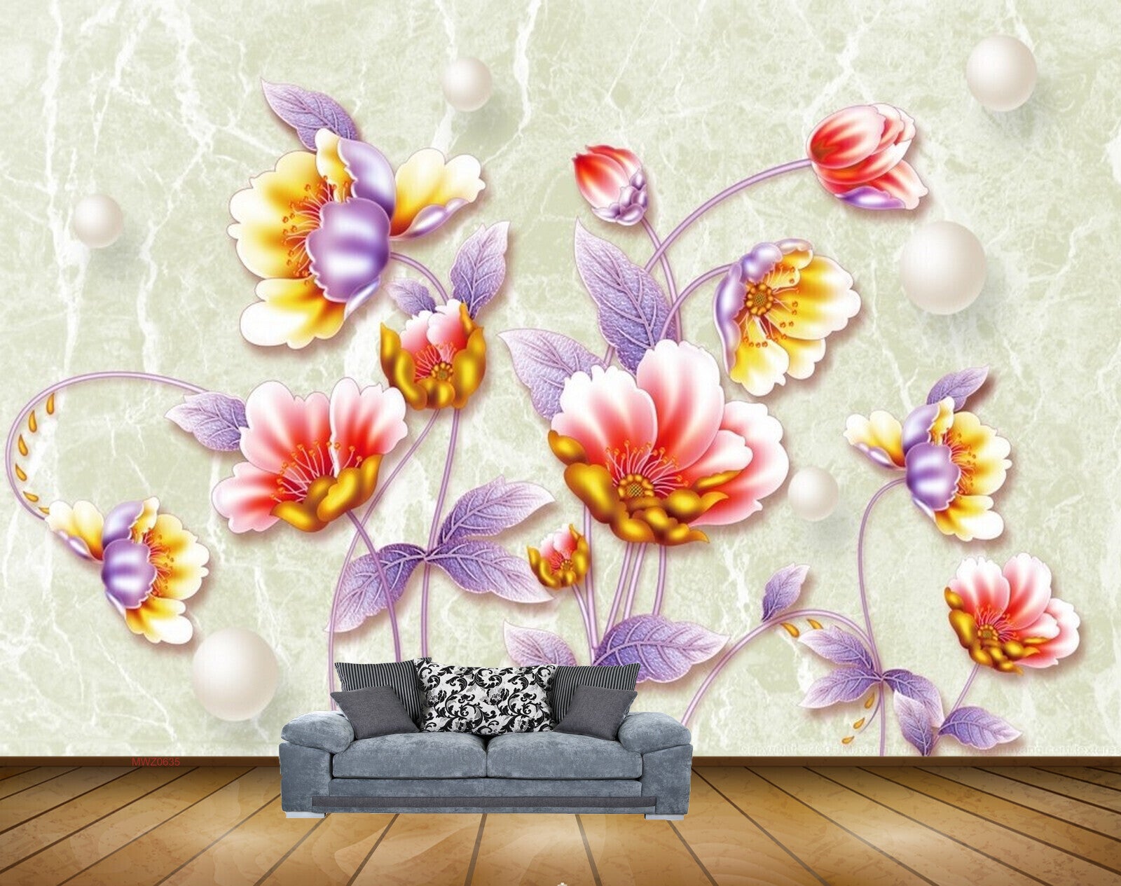 Avikalp MWZ0635 Pink Yellow Flowers Leaves HD Wallpaper