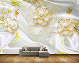 Avikalp MWZ0637 White Golden Flowers Butterfly 3D HD Wallpaper