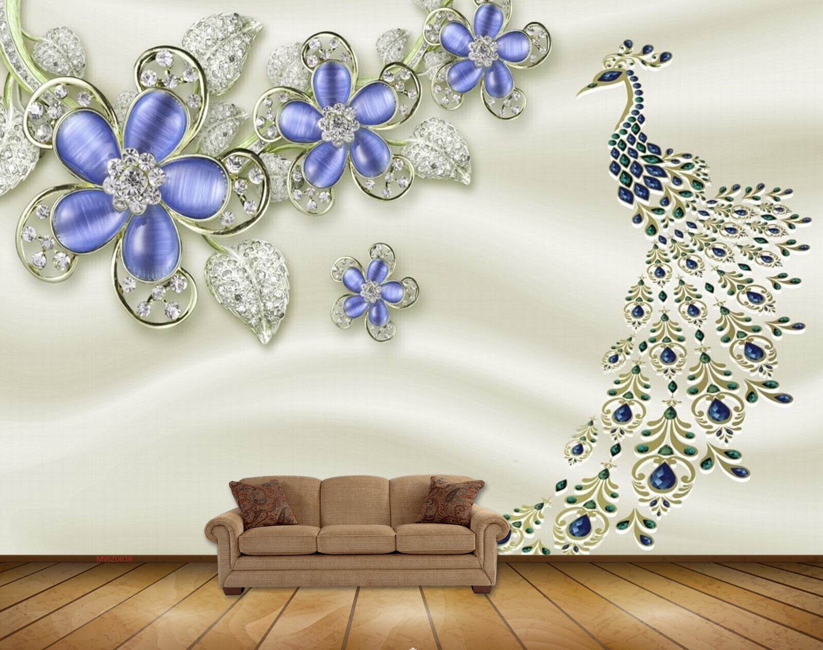 Avikalp MWZ0638 Peacock Blue Flowers HD Wallpaper