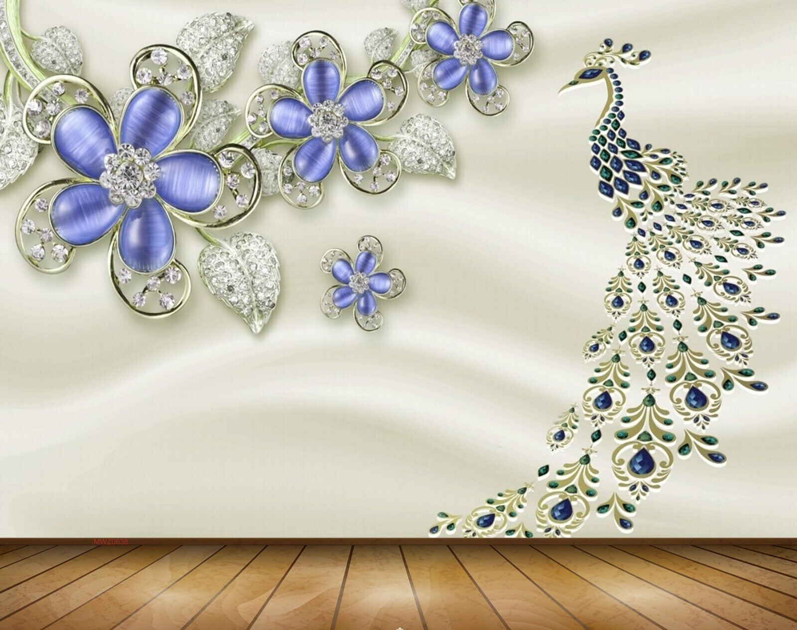 Avikalp MWZ0638 Peacock Blue Flowers 3D HD Wallpaper