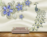 Avikalp MWZ0638 Peacock Blue Flowers 3D HD Wallpaper