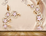 Avikalp MWZ0640 White Golden Flowers 3D HD Wallpaper