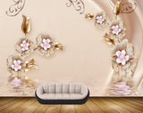 Avikalp MWZ0640 White Golden Flowers 3D HD Wallpaper