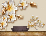 Avikalp MWZ0644 White Golden Flowers Deer HD Wallpaper