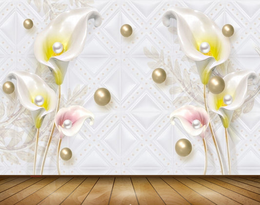Avikalp MWZ0647 White Pink Yellow Flowers 3D HD Wallpaper