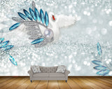 Avikalp MWZ0649 Blue Silver Leaves Crane 3D HD Wallpaper