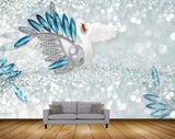 Avikalp MWZ0649 Blue Silver Leaves Crane 3D HD Wallpaper