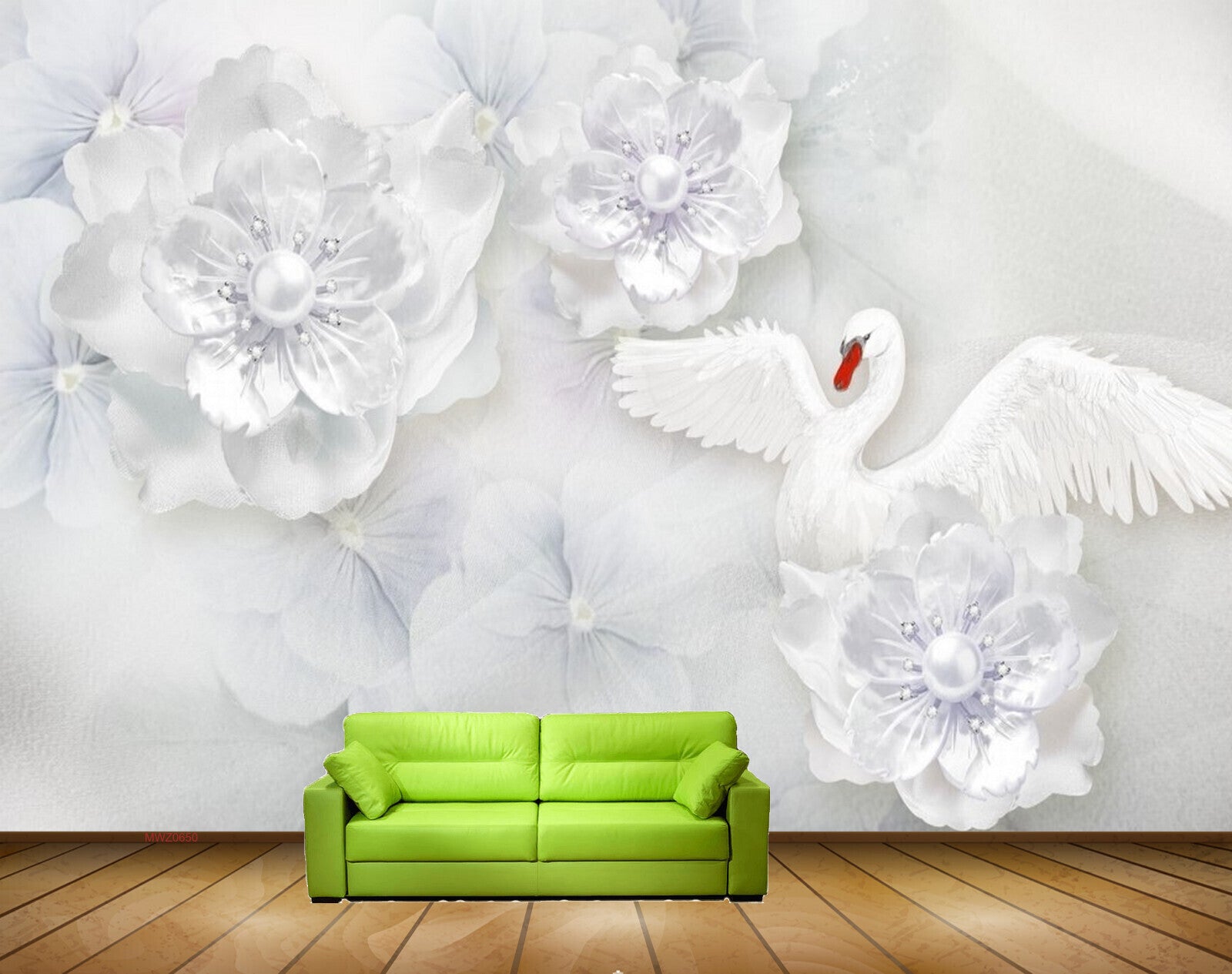 Avikalp MWZ0650 White Flowers Crane HD Wallpaper