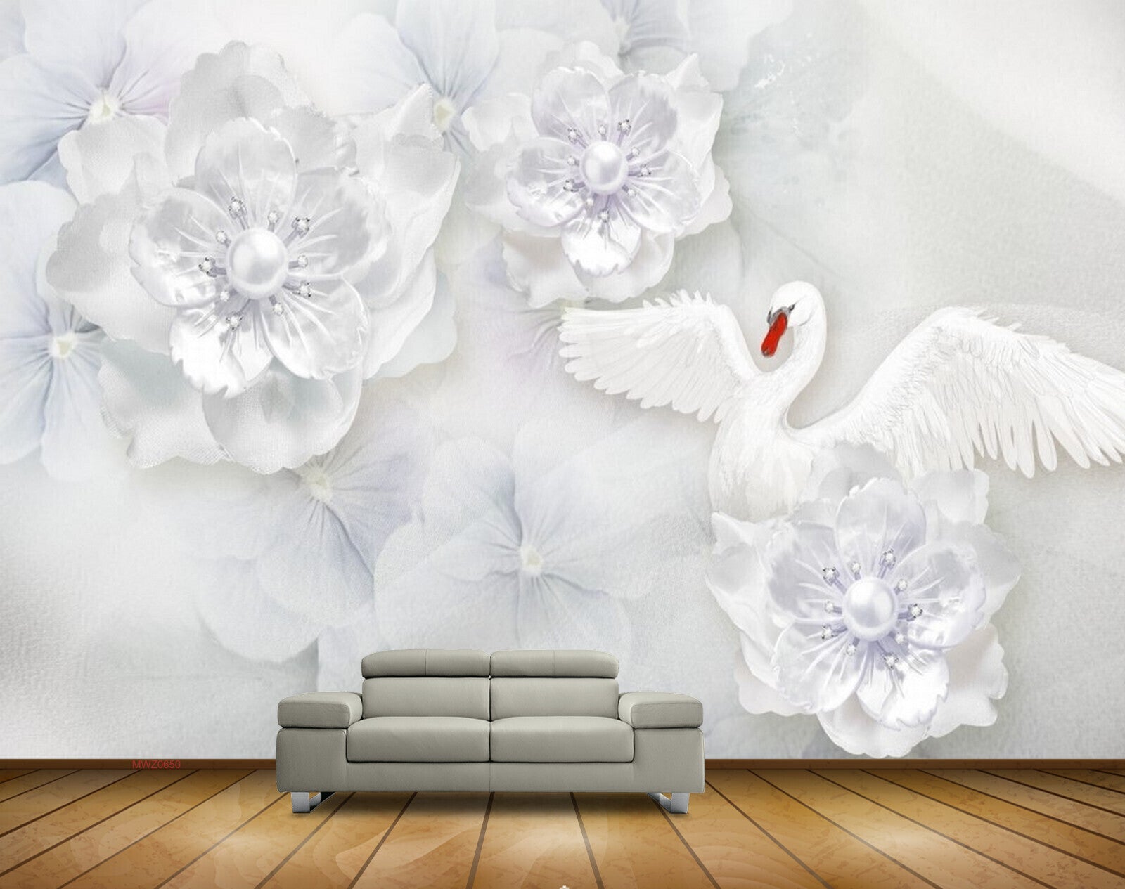 Avikalp MWZ0650 White Flowers Crane 3D HD Wallpaper