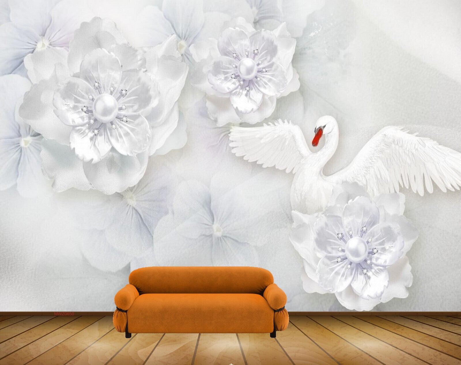 Avikalp MWZ0650 White Flowers Crane 3D HD Wallpaper