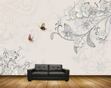 Avikalp MWZ0651 White Flowers Butterflies HD Wallpaper