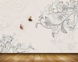 Avikalp MWZ0651 White Flowers Butterflies 3D HD Wallpaper