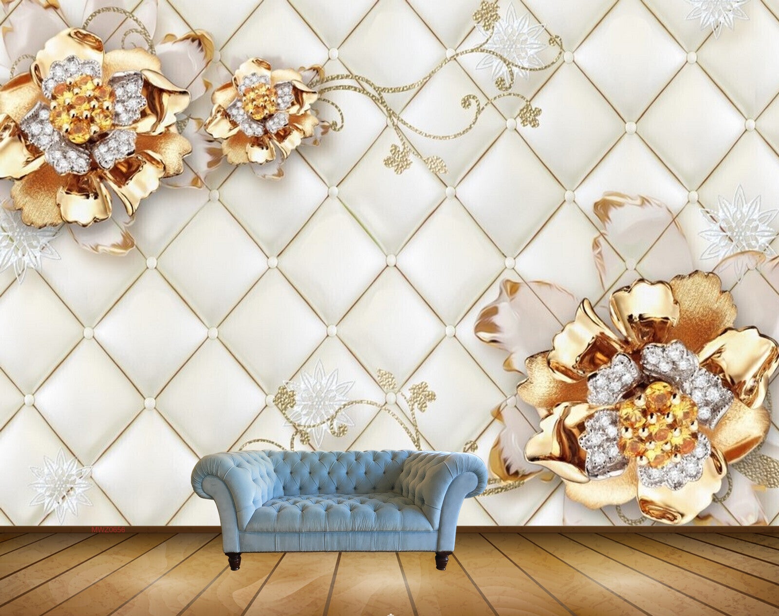 Avikalp MWZ0656 Golden Silver Flowers HD Wallpaper