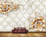 Avikalp MWZ0656 Golden Silver Flowers 3D HD Wallpaper