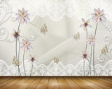 Avikalp MWZ0657 White Flowers Butterflies 3D HD Wallpaper