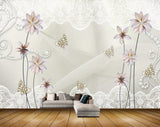 Avikalp MWZ0657 White Flowers Butterflies 3D HD Wallpaper