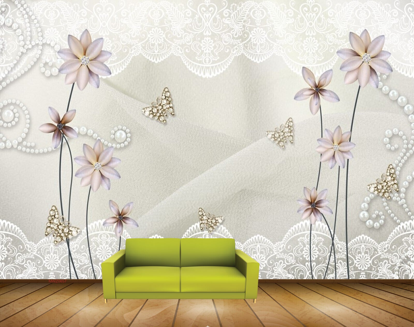 Avikalp MWZ0657 White Flowers Butterflies 3D HD Wallpaper