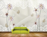 Avikalp MWZ0657 White Flowers Butterflies 3D HD Wallpaper