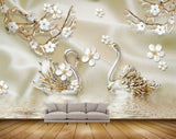 Avikalp MWZ0658 White Flowers Branches Swans HD Wallpaper