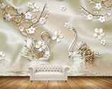 Avikalp MWZ0658 White Flowers Branches Swans 3D HD Wallpaper