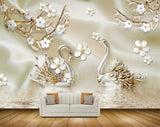 Avikalp MWZ0658 White Flowers Branches Swans 3D HD Wallpaper