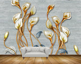 Avikalp MWZ0659 Golden White Flowers Blue Leaves HD Wallpaper