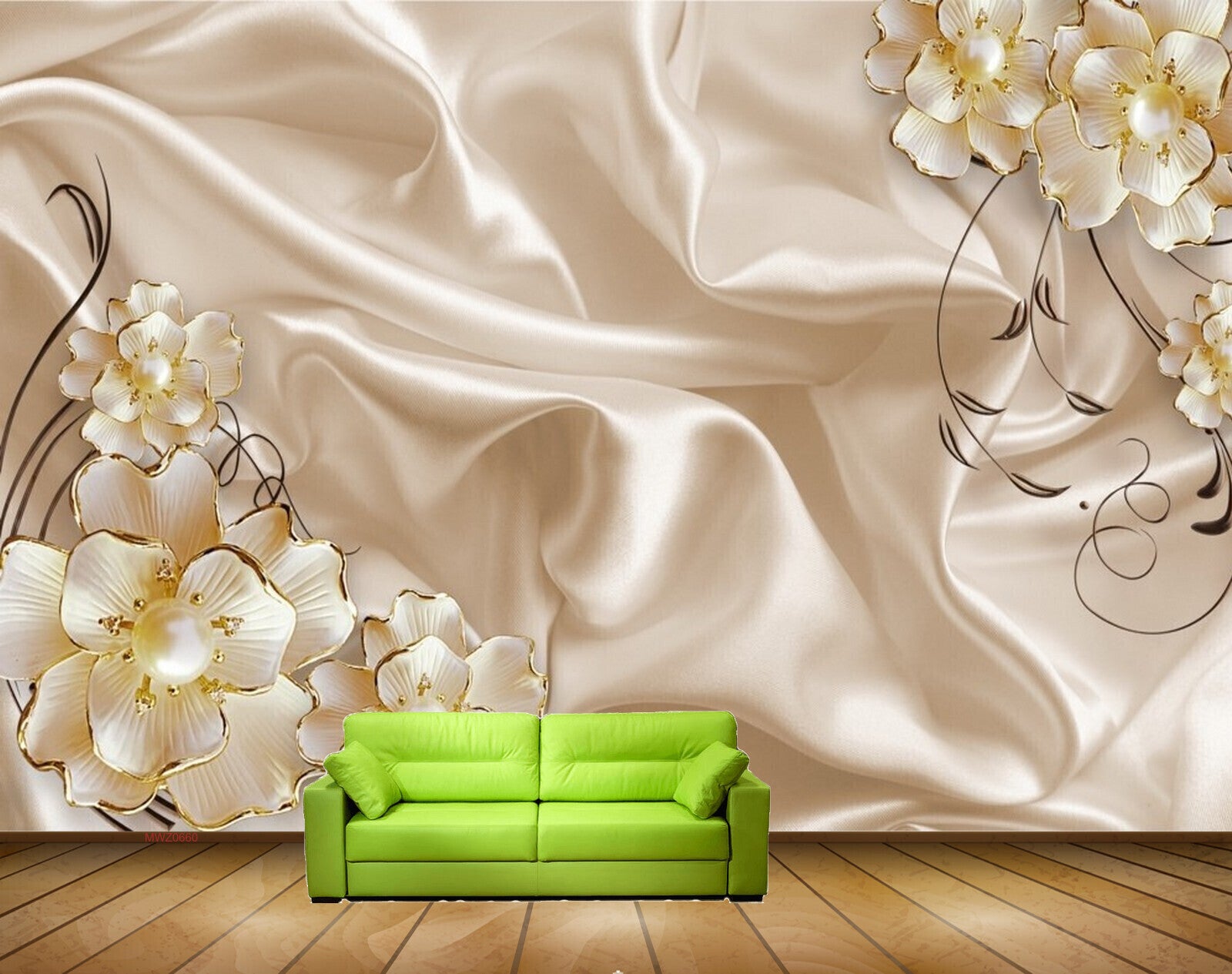 Avikalp MWZ0660 White Golden Flowers 3D HD Wallpaper