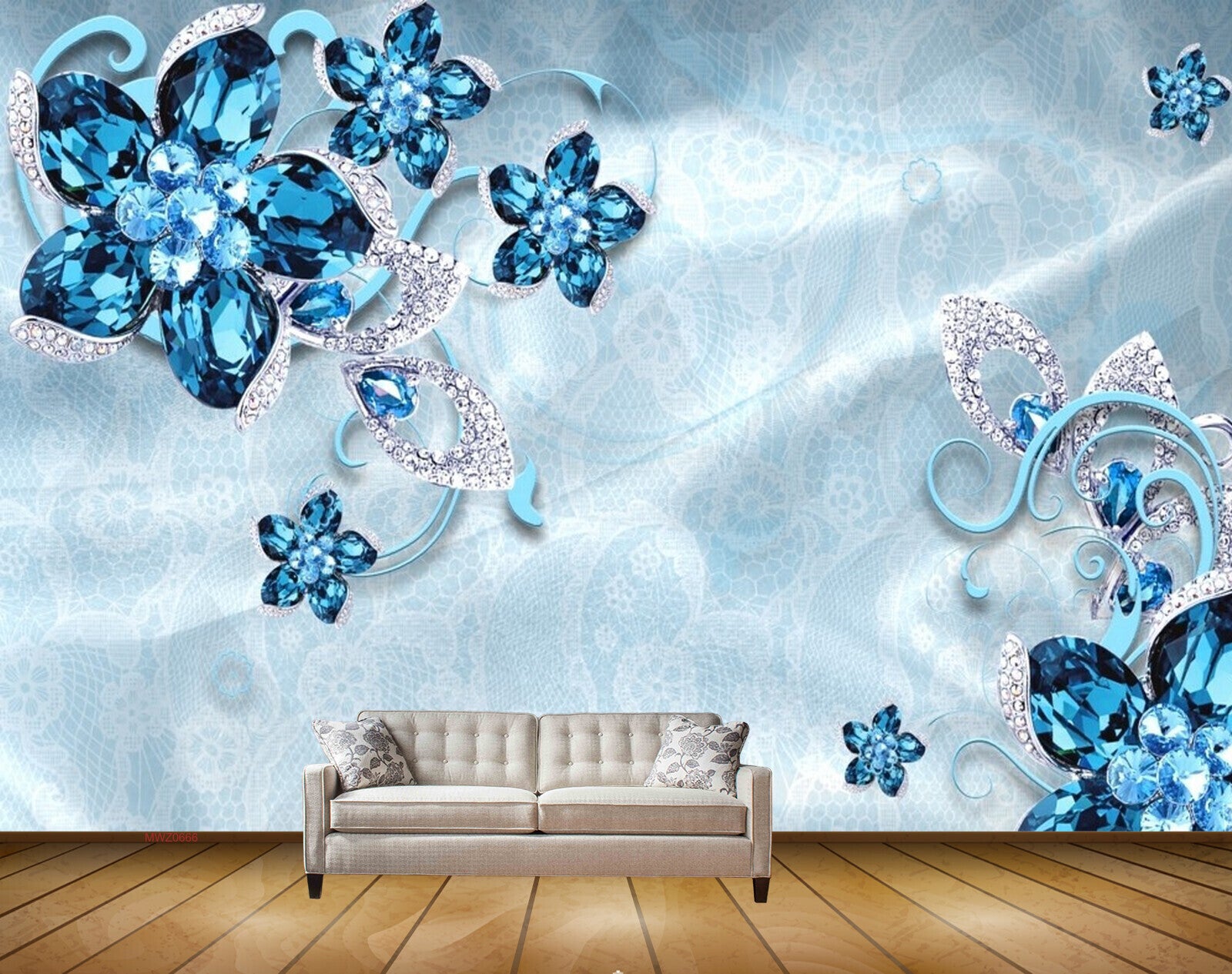 Avikalp MWZ0666 Blue Flowers 3D HD Wallpaper