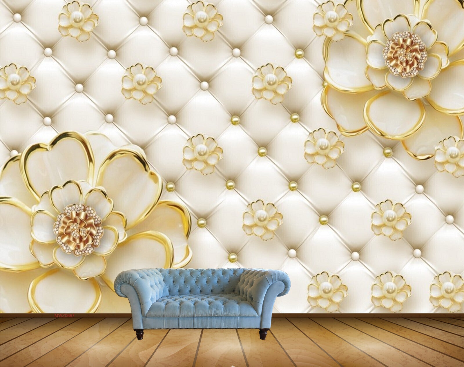 Avikalp MWZ0667 White Golden Flowers HD Wallpaper